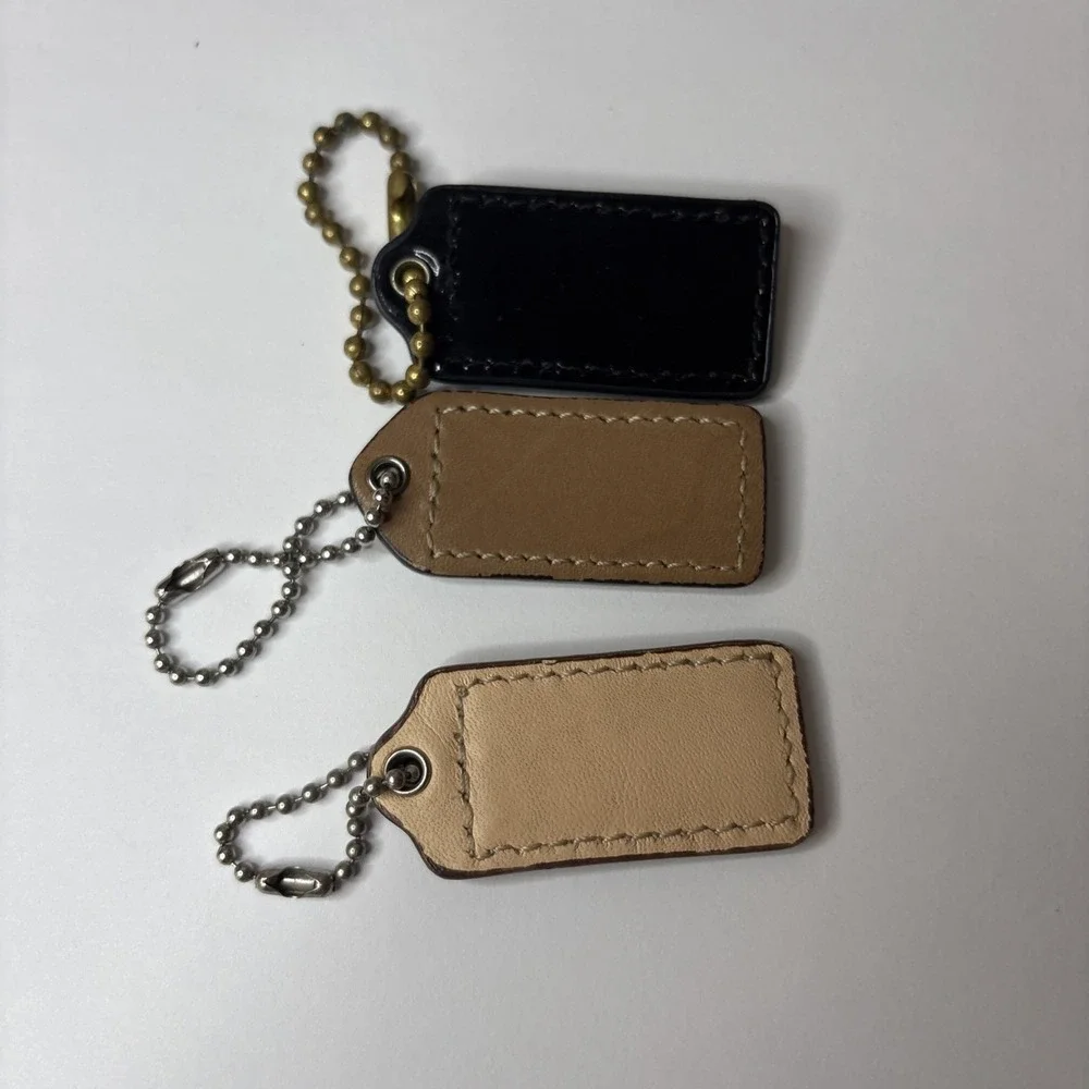 Lot (3) COACH Y2K  2" Hang Tag Fob Bag Charm Black/Brown Leather, Embossed - Picture 2 of 2